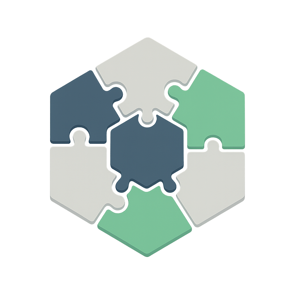 Ilustración de piezas de puzzle encajadas, representando integración y colaboración. Representa imagen sobre nosotros