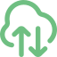 Icono de escalabilidad cloud con flechas de crecimiento bidireccional dentro de una nube